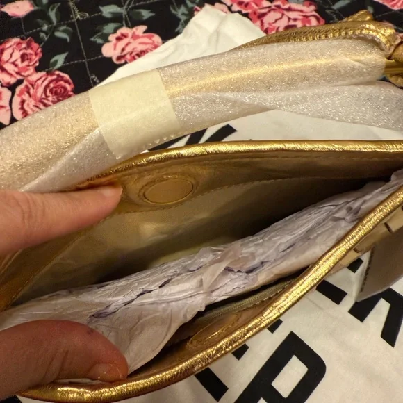 Gold Woven Clutch with Basket-Weave Texture
